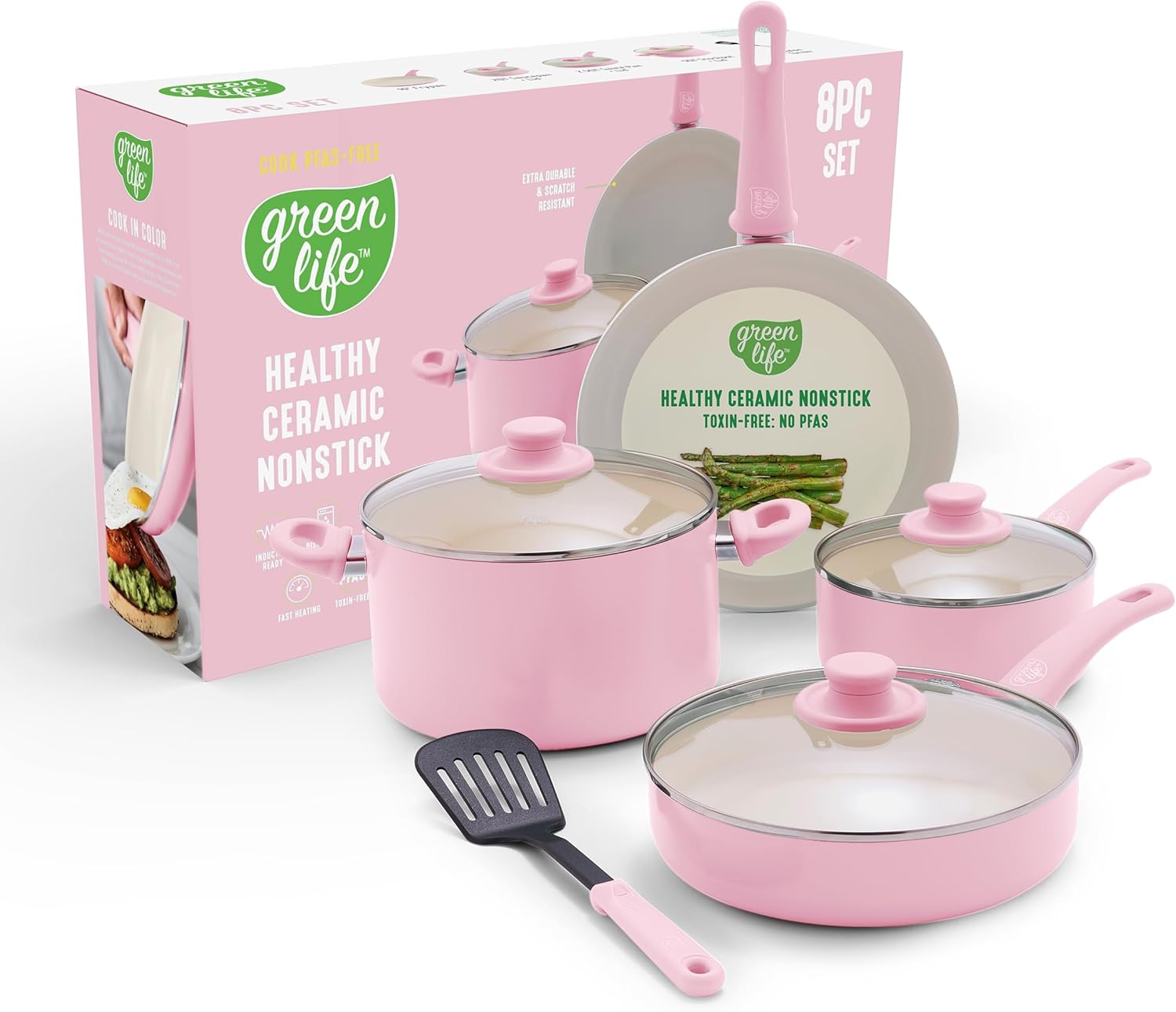 GreenLife 8 Piece Nonstick Cookware Set for Healthy Cooking