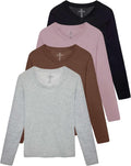 Women's V-Neck Cotton Long-Sleeve T-Shirt 4 Pack - Soft Everyday Tops