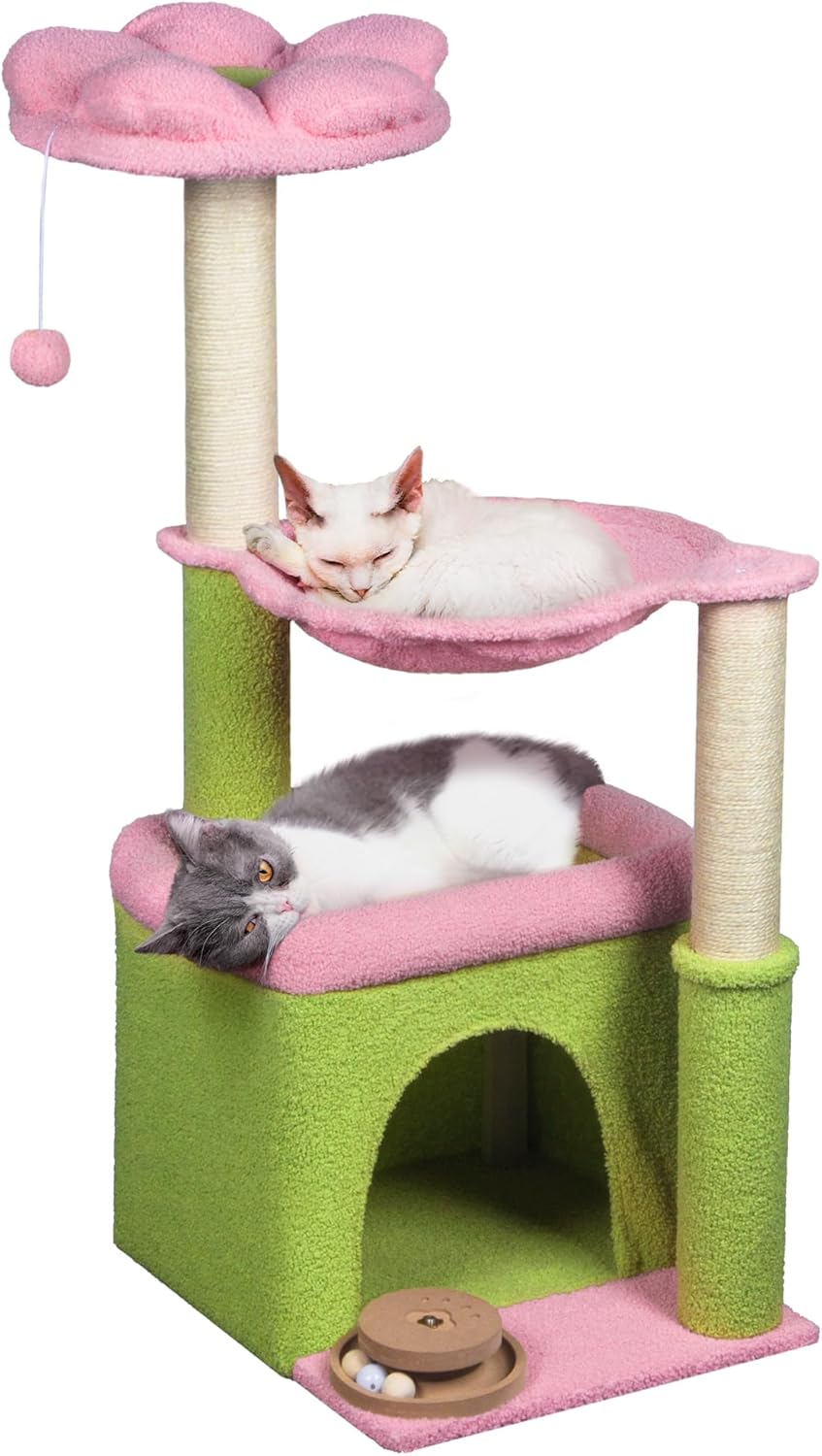 Flower Cat Tree 39.4in Large Cat Tower with Hammock and Condo