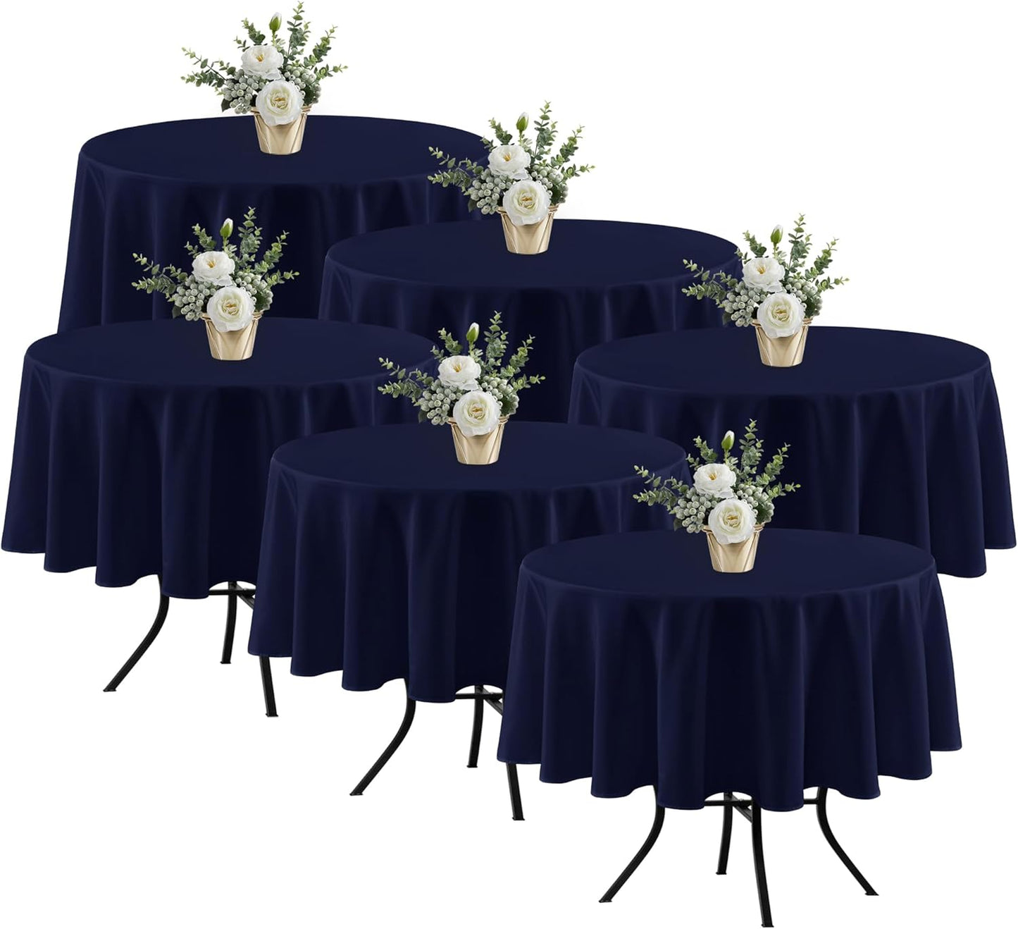 Fitable 6 Pack Navy Round Table Clothes - Stain Resistant and Washable