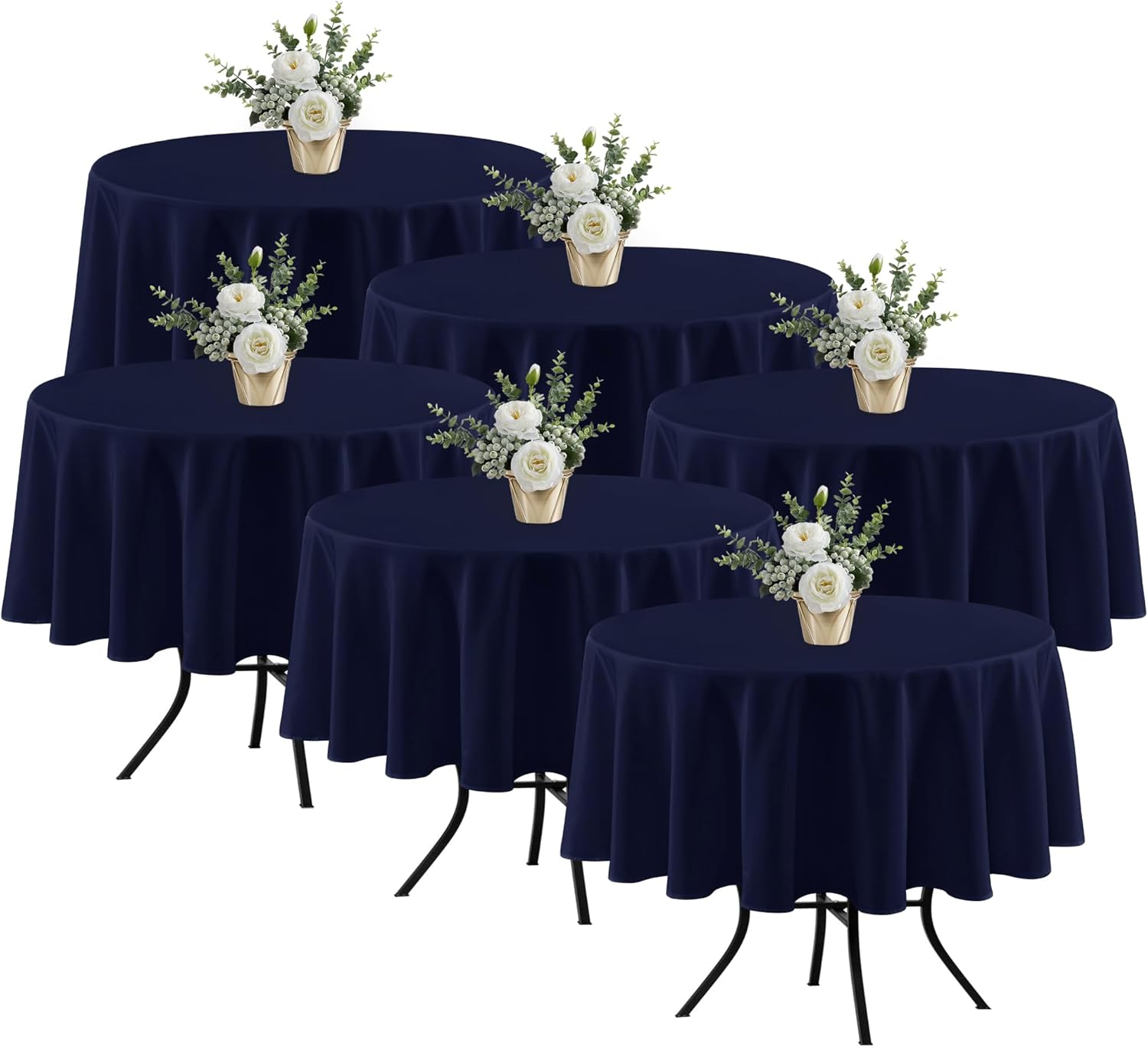 Fitable 6 Pack Navy Round Table Clothes - Stain Resistant and Washable