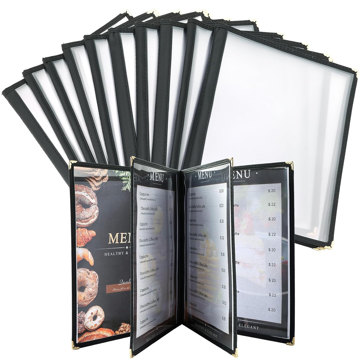 8.5 x 11 Inch Menu Covers for Restaurants and Cafes - 10 Pack