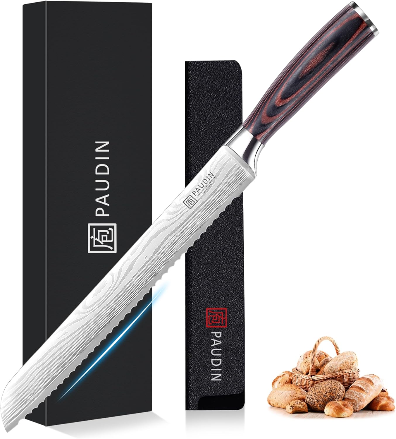 PAUDIN 10 Inch Serrated Bread Knife for Effortless Slicing