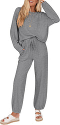 Lounge Sets for Women Ribbed Knit Two-Piece Tracksuit - Comfy Travel