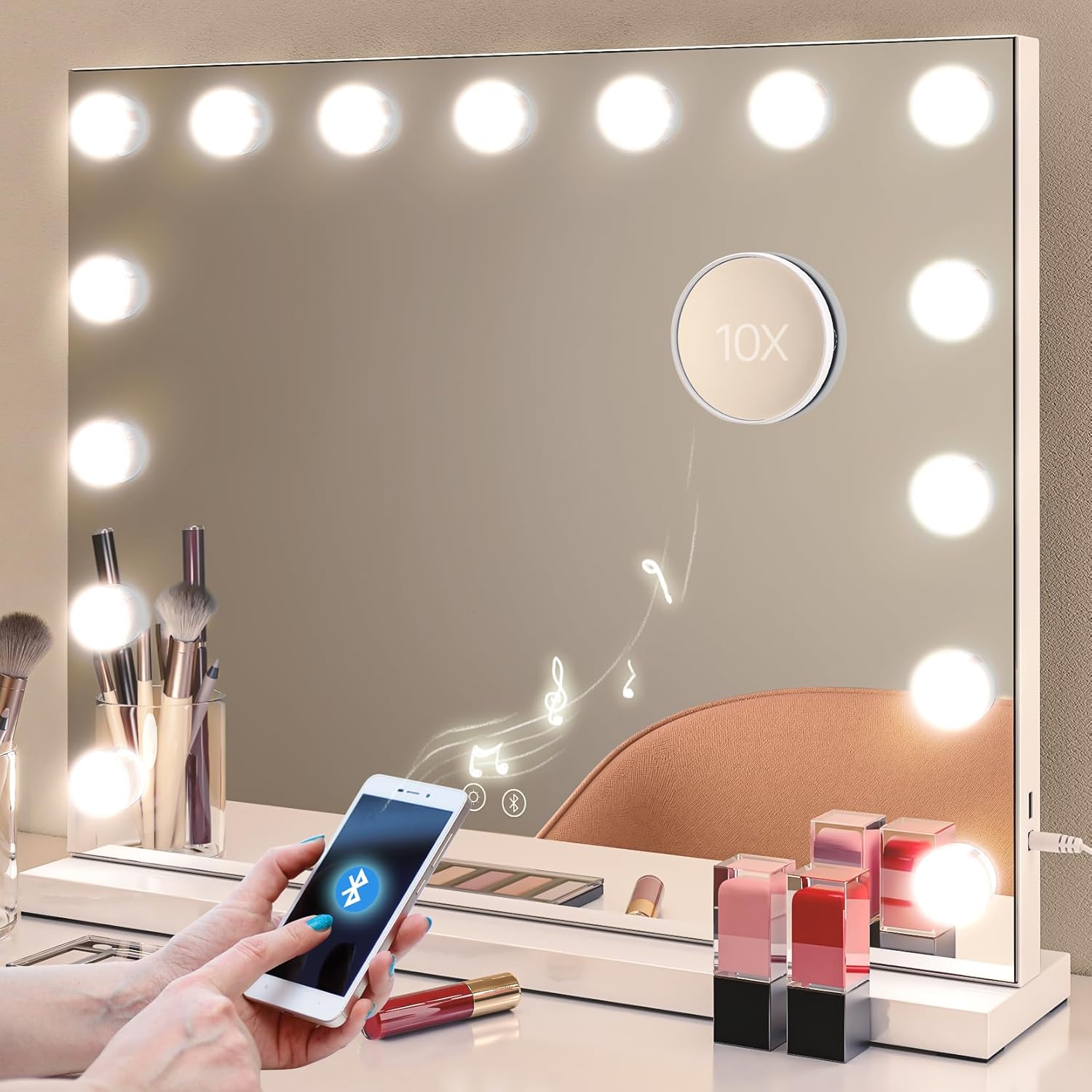 Hollywood Lighted Makeup Mirror with Bluetooth Speaker and USB