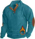 Mens Corduroy Henley Pullover Stand Collar 1/4 Button Up