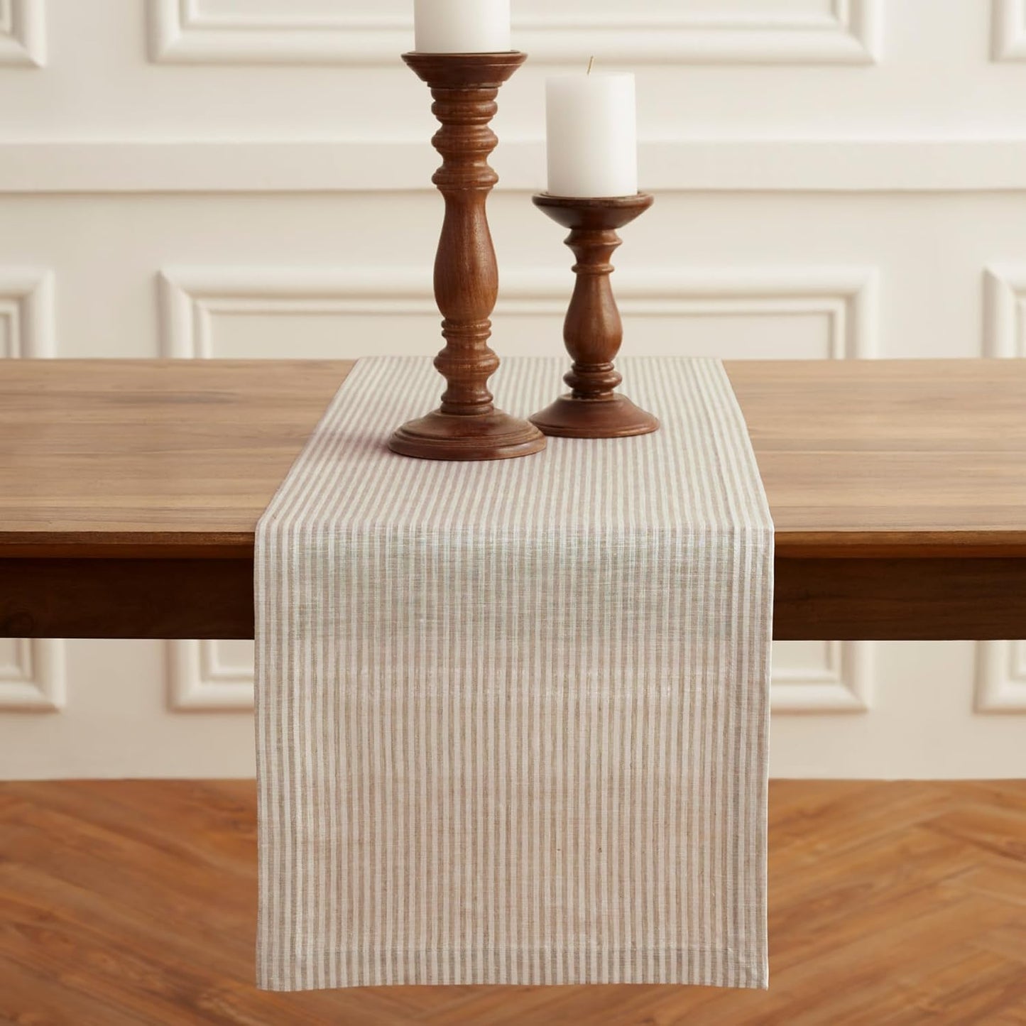 Narrow Stripe Linen Table Runner 14 x 108 Inch for Dining
