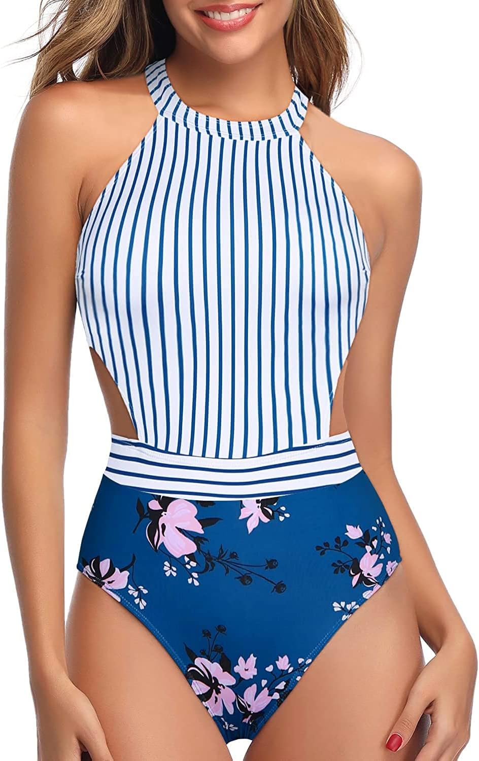 Stylish High Neck One Piece Swimsuit for Tummy Control