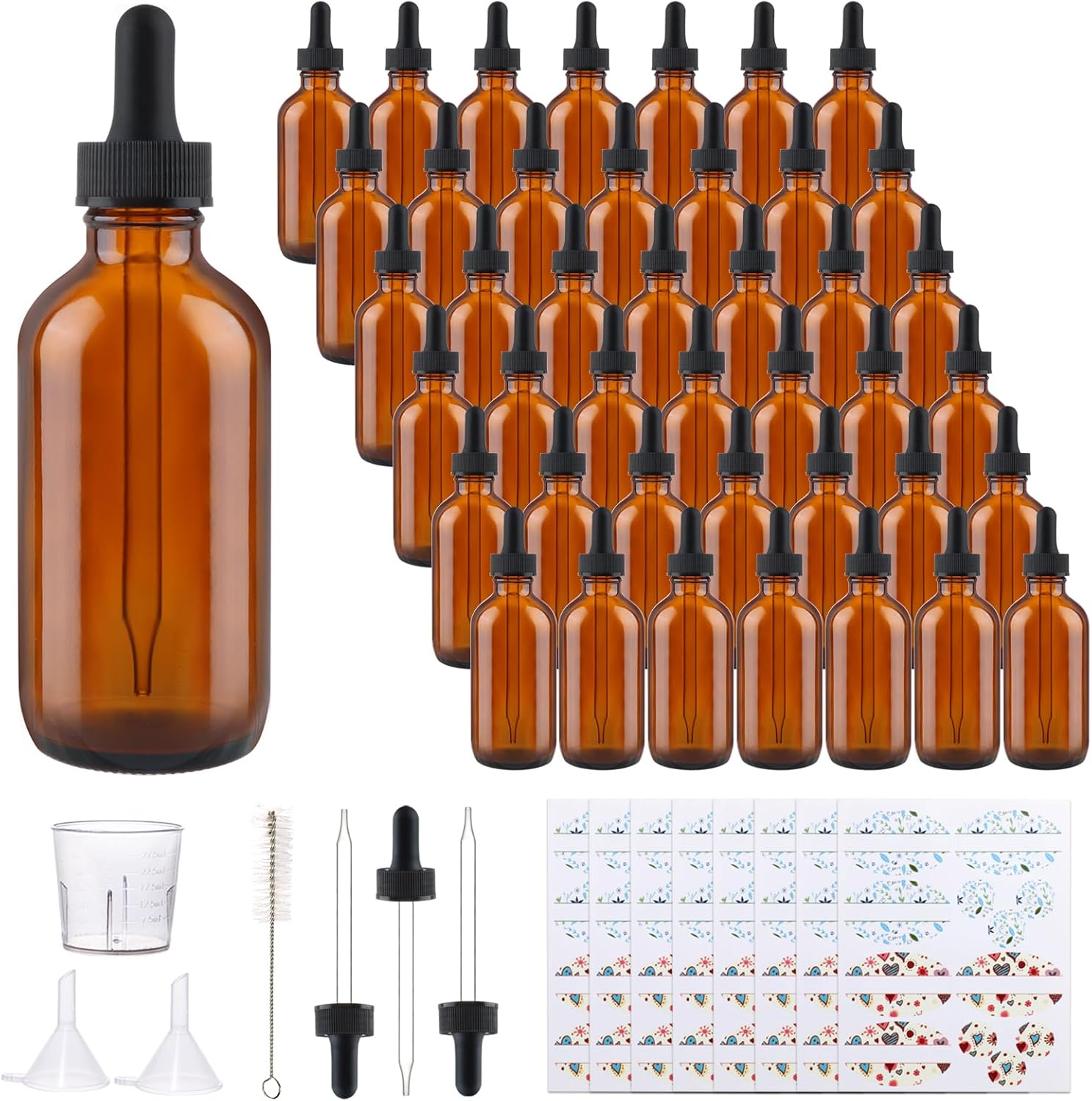 42 Pack 4oz Amber Glass Bottles with Droppers for Essential Oils