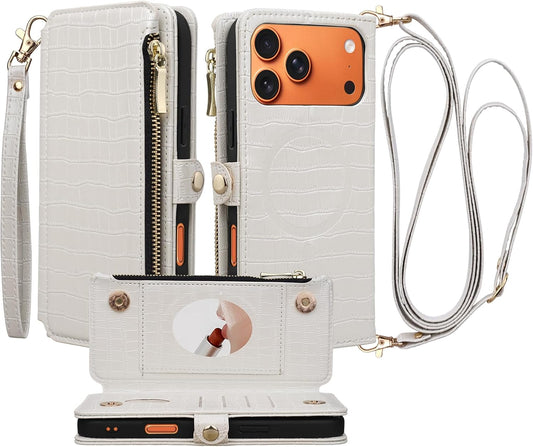 Crossbody Wallet Case for iPhone 17 Pro Max with Mirror