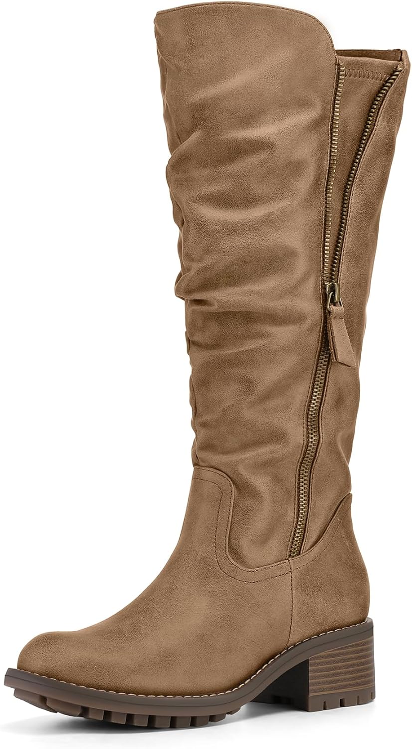 Stylish Women's Knee High Boots with Chunky Heel and Zipper