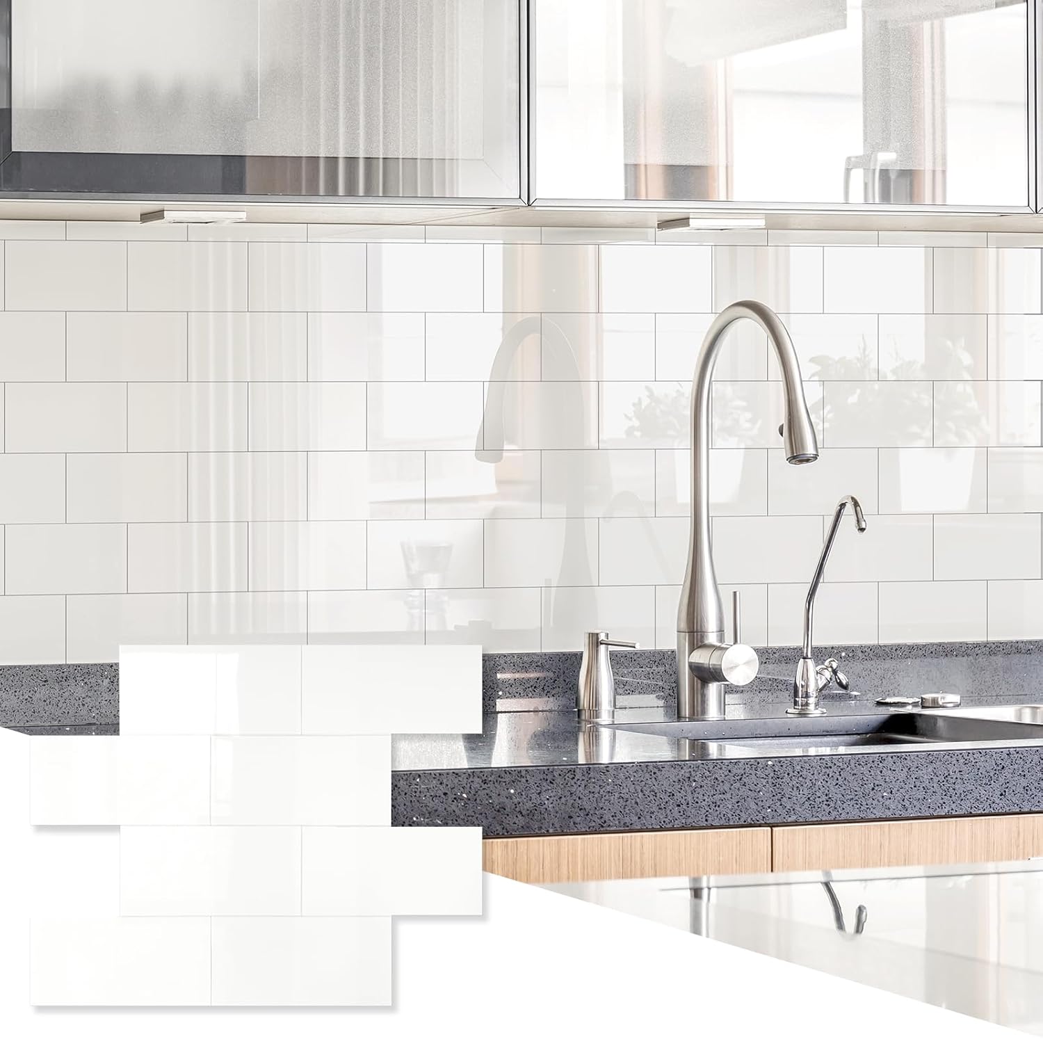 10 Sheets Ivory White PVC Subway Tile Peel and Stick Backsplash