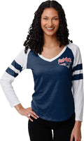 FOCO Women's NFL Team Logo Ladies Fashion Raglan Top - Flattering Fan
