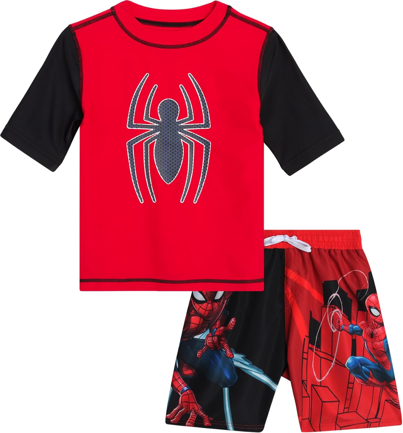 Marvel Boys Rash Guard Set - Spiderman Swim Shirt & Trunks
