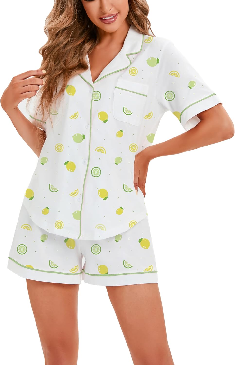 LUBOT 100% Cotton Pajamas for Women Soft Knit Summer Set