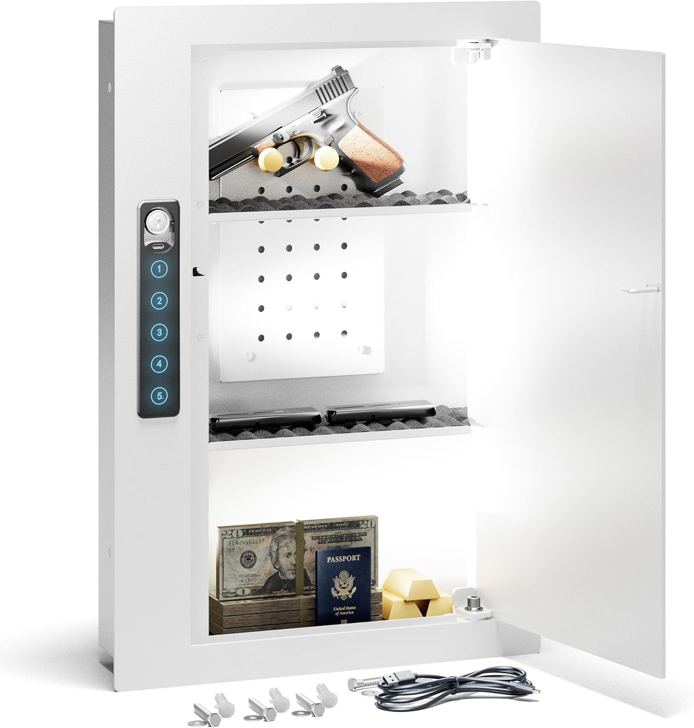 Grimtron Quick Access Wall Safe with Removable Shelves & Pegboard