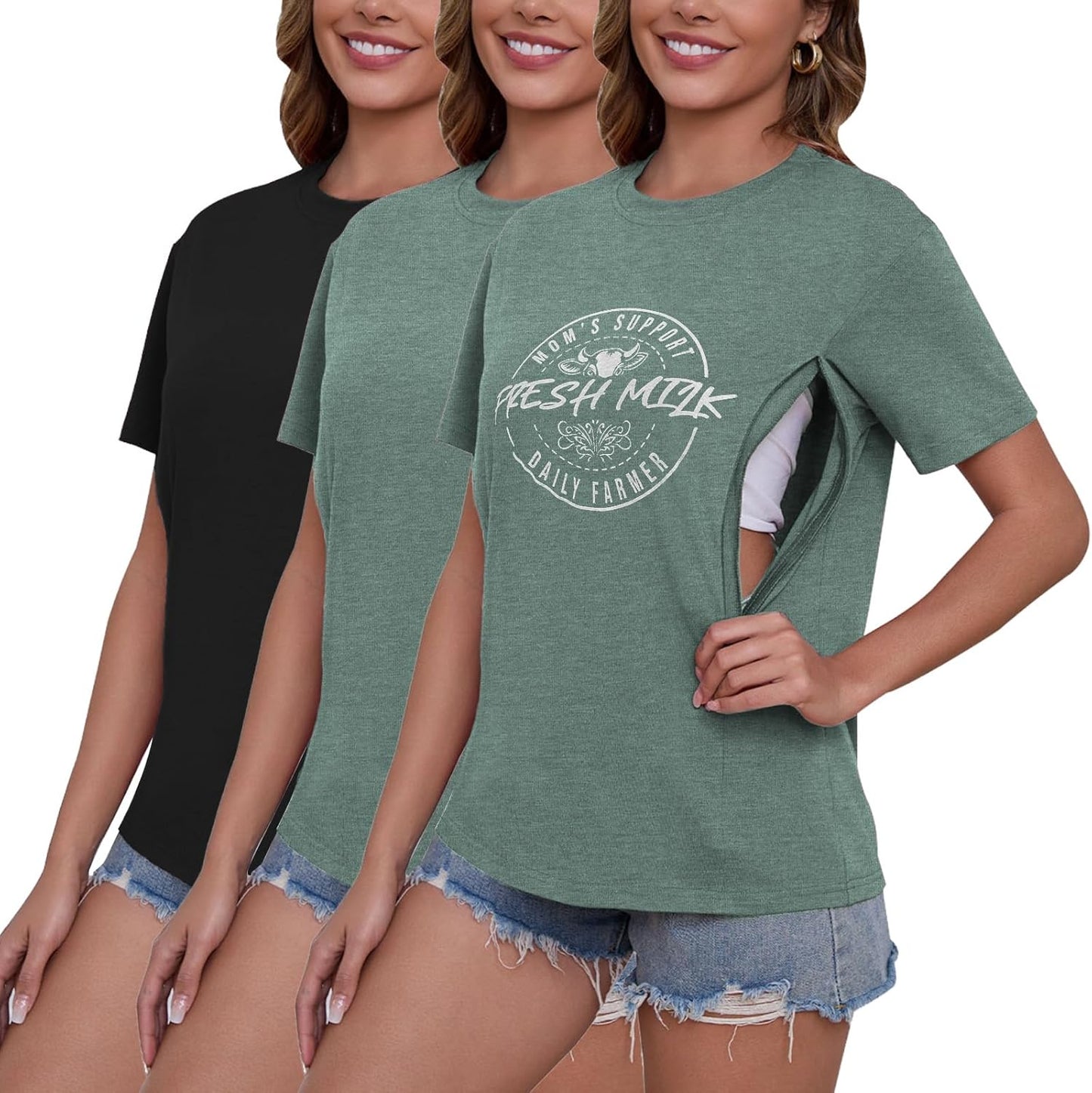 Ecavus Women's Nursing Shirts with Hidden Zippers for Comfort