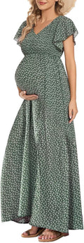 Elegant Floral Maternity Dress with V Neck for Special Occasions