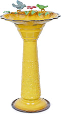 Alpine Corporation Yellow Metal Pedestal Birdbath - Garden Accent