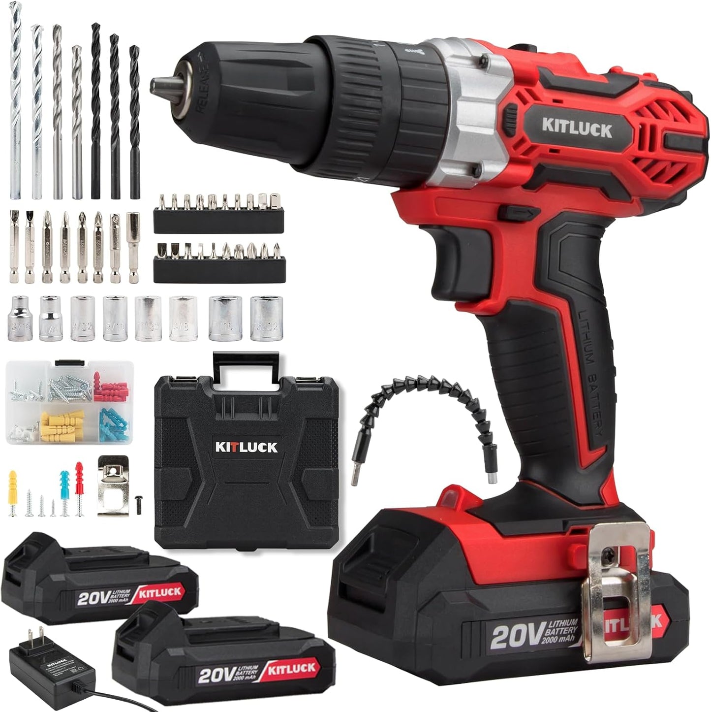 Cordless Drill Set with 20V Power Drill Kit and Accessories