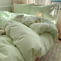 VM VOUGEMARKET White Lace Twin Green Plaid Gingham Duvet Cover Set
