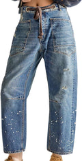Womens Moxie Pull-On Barrel Jeans Mid-Low Rise Boyfriend - Comfort