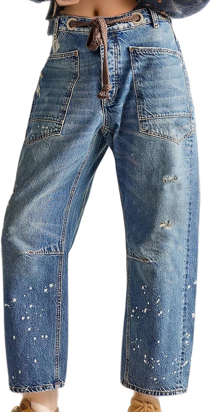 Womens Moxie Pull-On Barrel Jeans for Stylish Comfort