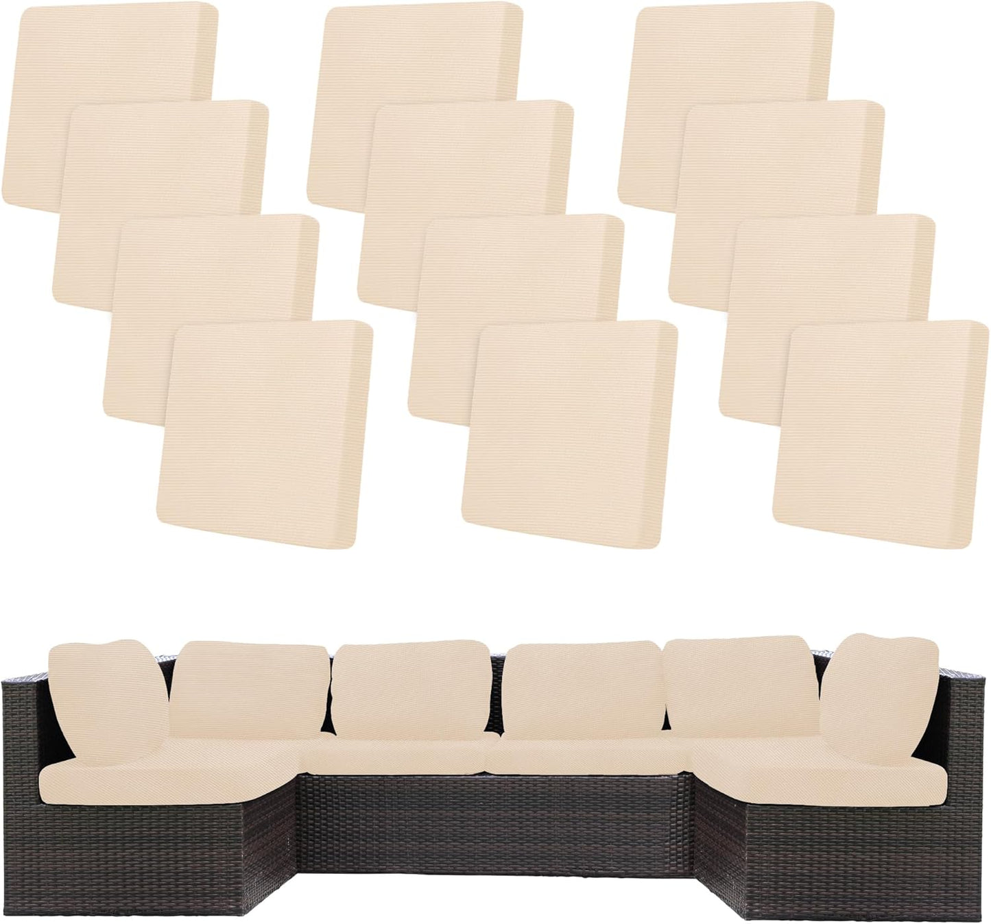 12Pcs Stretch Patio Cushion Covers for Outdoor Furniture Protection