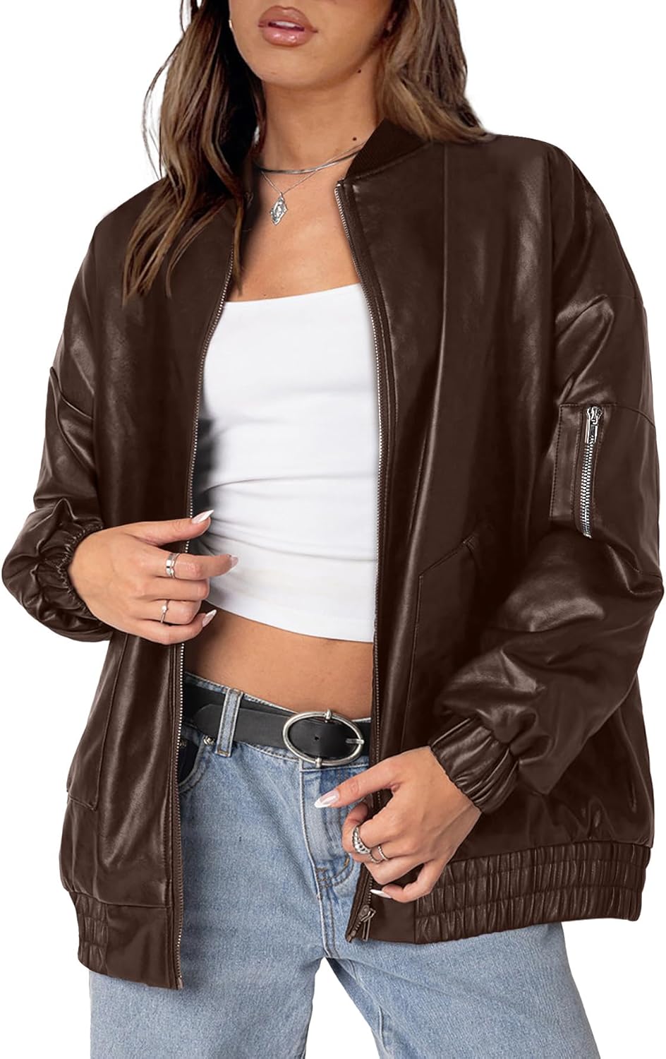 XIEERDUO Faux Leather Jacket for Women - Trendy Oversized Style