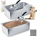 Stainless Steel Litter Box 2 Set with Scoops and Non Slip Feet