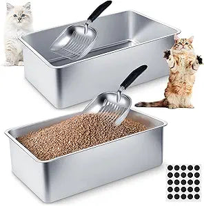 Stainless Steel Litter Box Set with Non Slip Rubber Feet for Cats