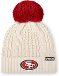 FOCO NFL Womens Team Logo Cable Knit Pom Beanie - Soft Everyday Fit