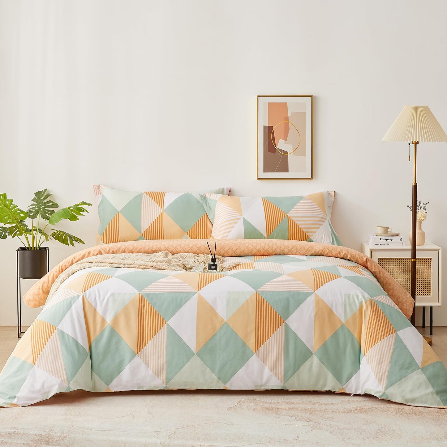 SAPHREAS Yellow Green Geometric Pattern Duvet Cover Set Full Size