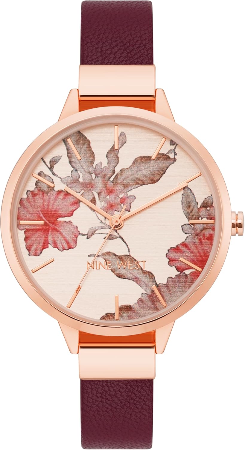 Nine West Women's Floral Dial Smooth Strap Watch for Style Lovers