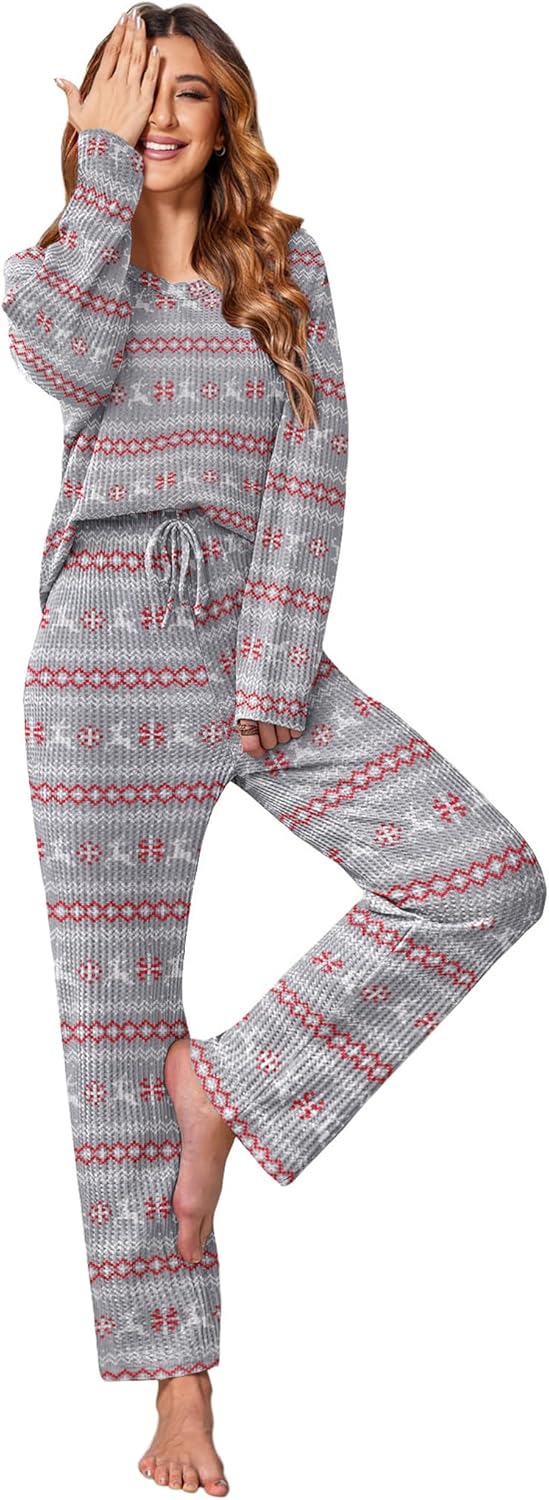 Ekouaer Women's Waffle Knit Pajama Sets for Cozy Comfort