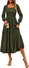 Square Neck Puff Sleeve Maxi Dress - Flowy Fall 2025