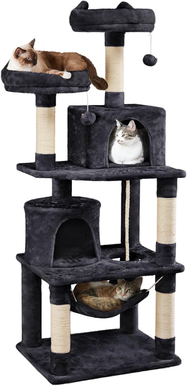 62.5in Cat Tree Tower with Hammock & Scratching Posts for Cats