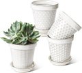 LE TAUCI Ceramic Plant Pots Set of 4 - Embossed 4.9 in Indoor Planters