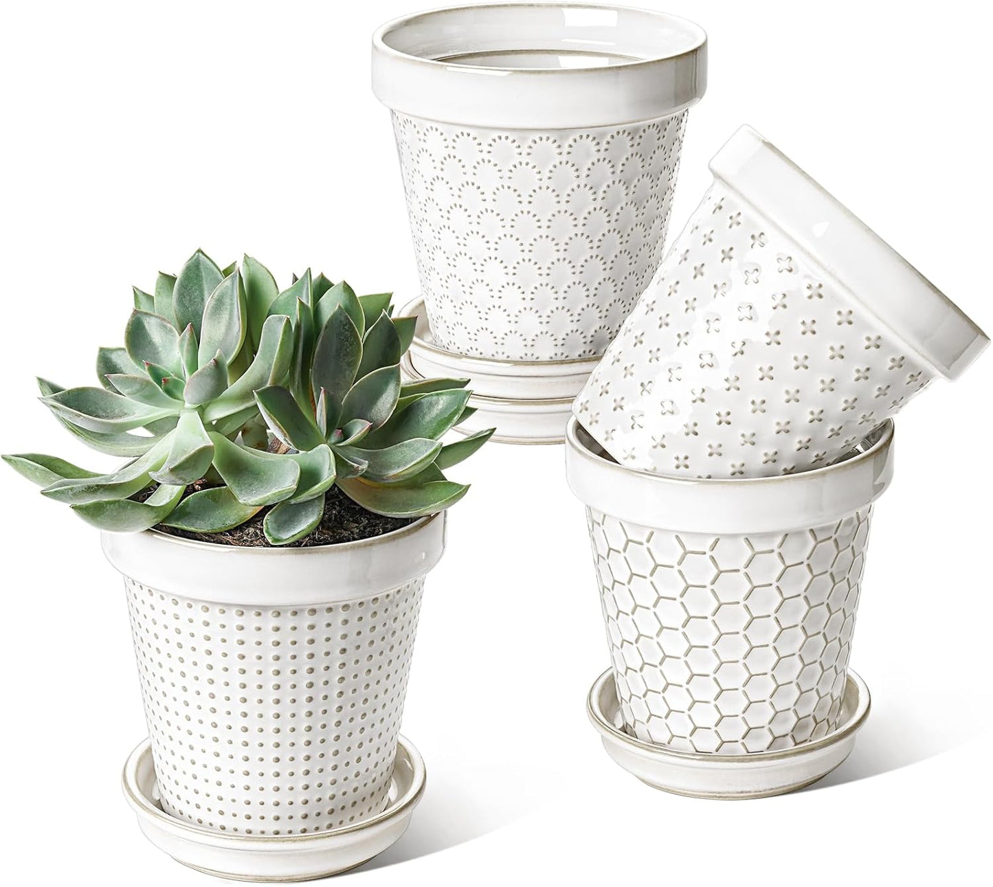 LE TAUCI 4.9 Inch Ceramic Plant Pots with Drainage Hole Set
