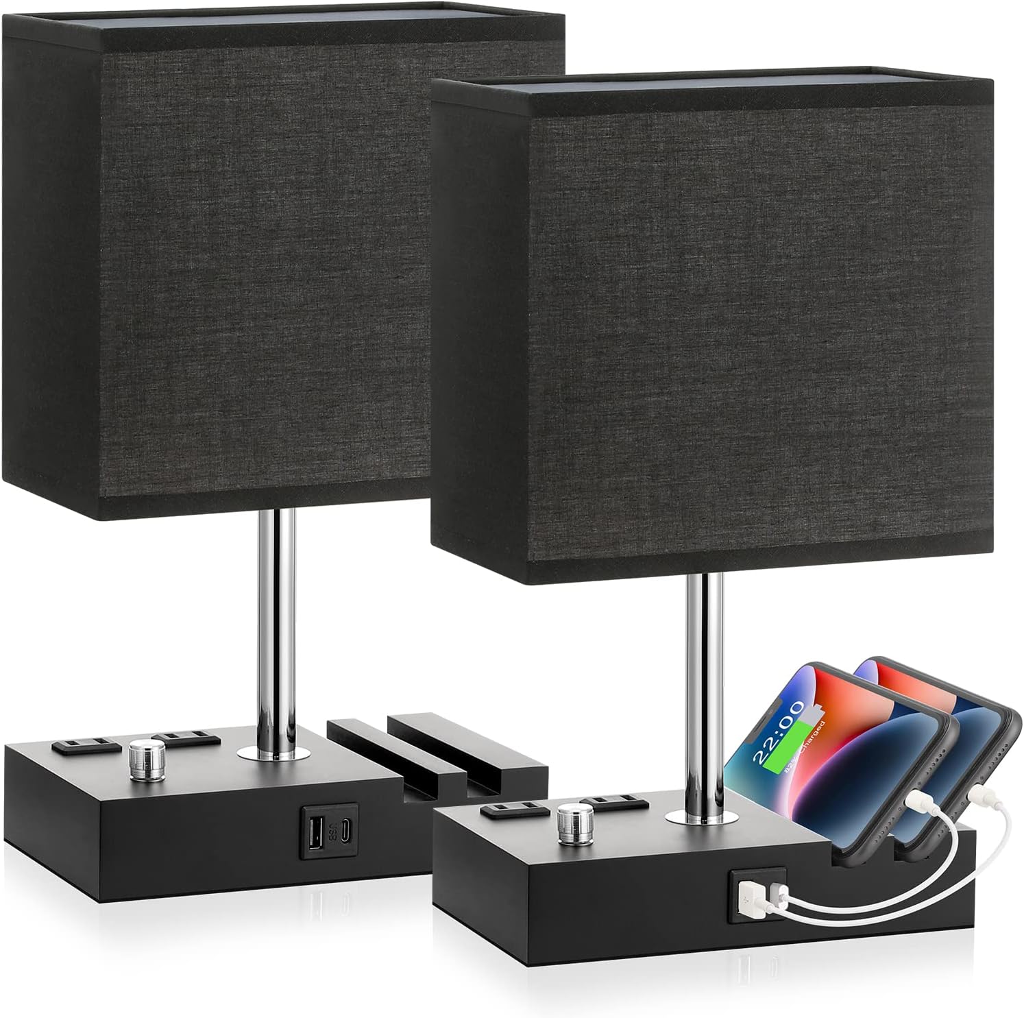 Fully Dimmable Bedside Lamps with USB C Ports for Bedroom