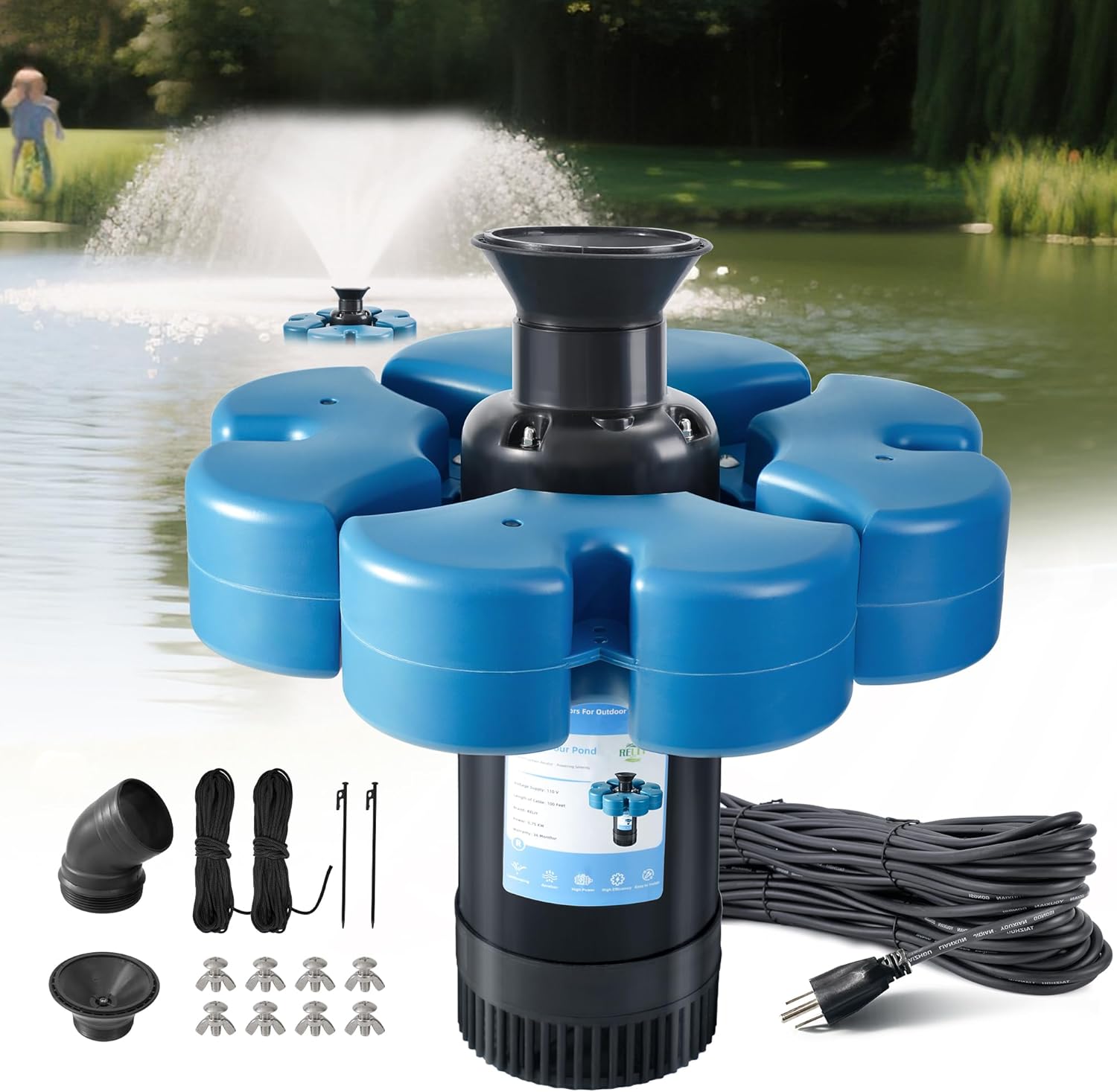 Powerful 1HP Pond Fountain Aerator for Large Ponds and Lakes