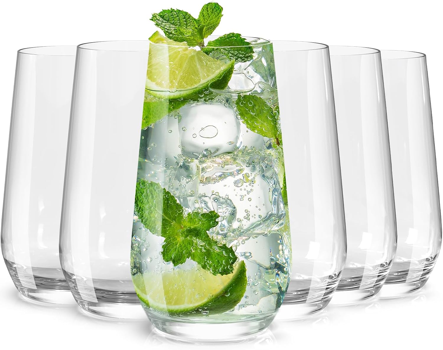 Crystal Water Glasses Set - Elegant 16.4oz Tall Cups