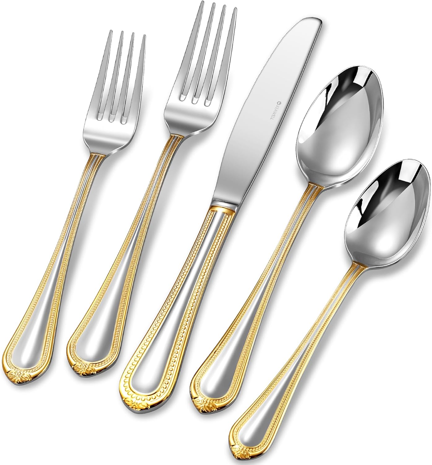 KEAWELL Pearl Edge Premium 45-Piece Refined Bead Silverware Set
