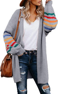 Dokotoo Women's Long Open Front Cardigan - Cozy Striped Knit Cardigans