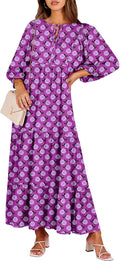 Boho Maxi Dress V Neck Puff Sleeve Floral Maxi - Summer Swing