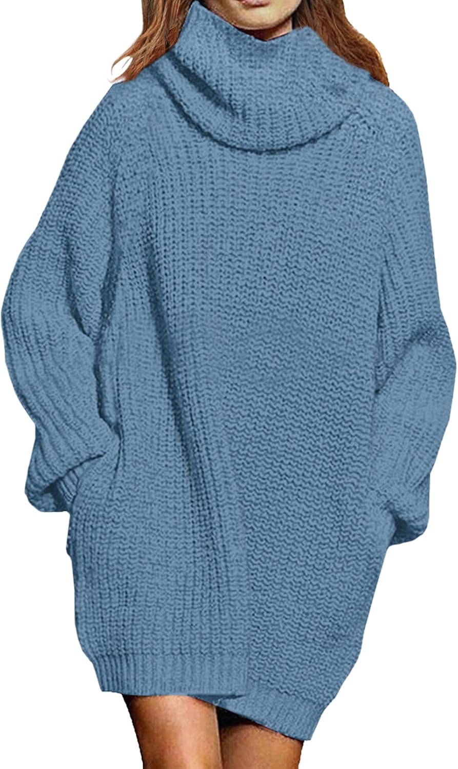 Pink Queen Women's Oversize Turtleneck Pullover Sweater Dress