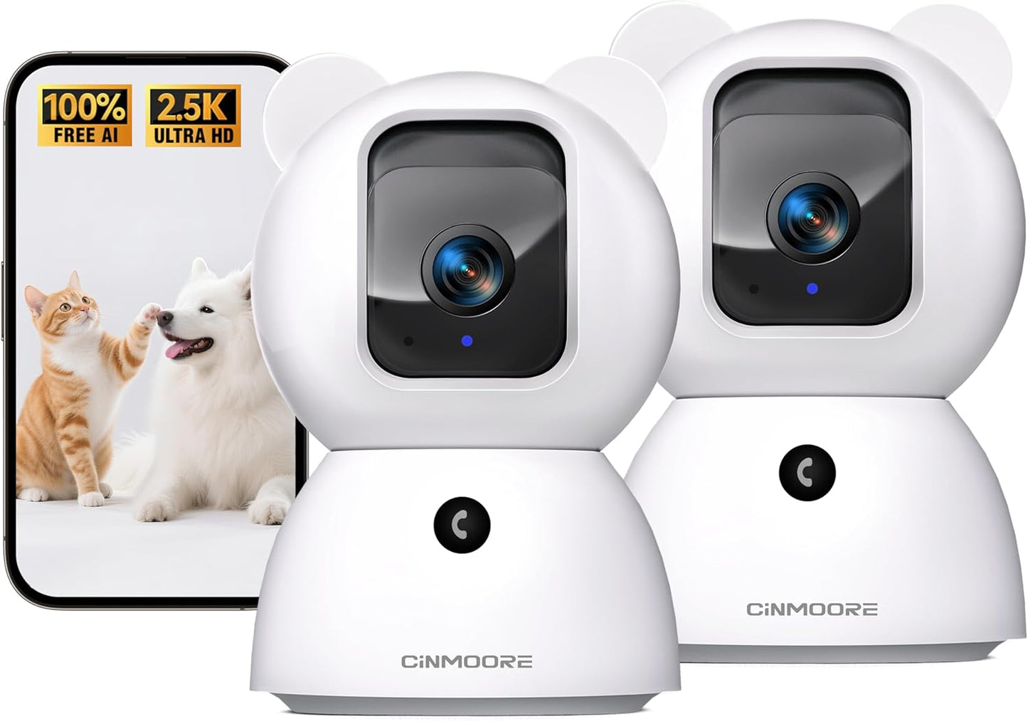2.5K Indoor Camera 2pack for Home Security with AI Detection
