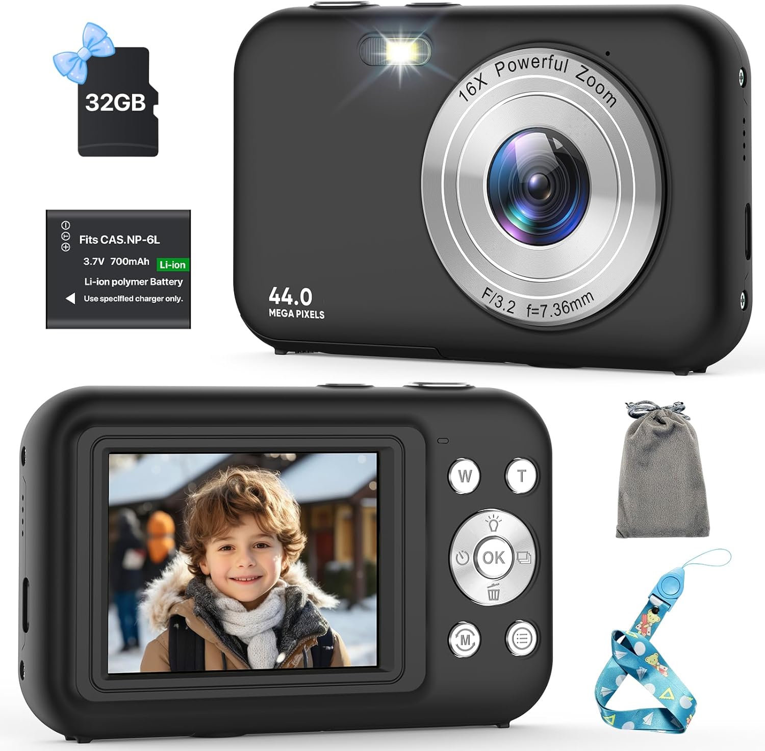 44MP Kids Vlogging Camera + 32GB Card | FHD 1080P Zoom | FlyFrost
