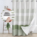 Awellife No Hook Shower Curtain Set Boho Green Striped Blends
