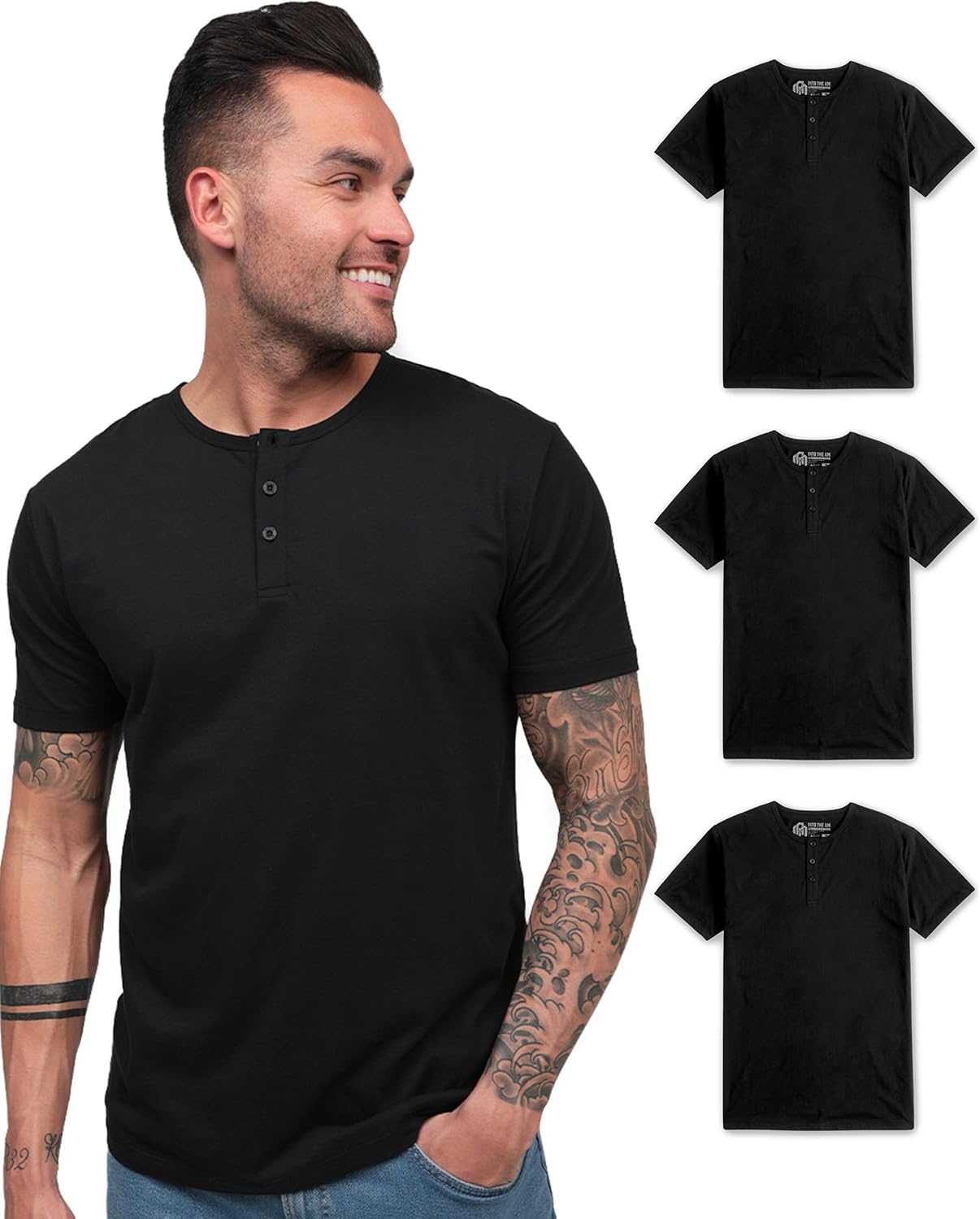 INTO THE AM Premium Henley Shirts for Men - Casual Short Sleeve